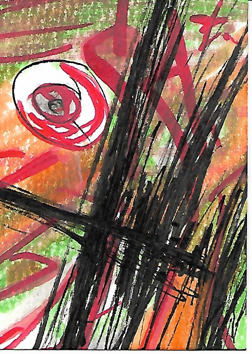 ACEO ATC CARD «Red Eye Flight» REASOR Original Abstract Painting 2.5×3.5