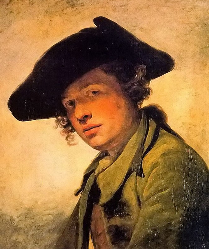 Oil painting Jean-Baptiste Greuze – male portrait young man in hat hand painted