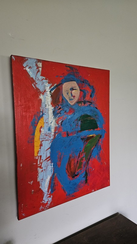 Original rare acrylic painting on canvas RED Jester 30″ X 24″ Riveting Piece