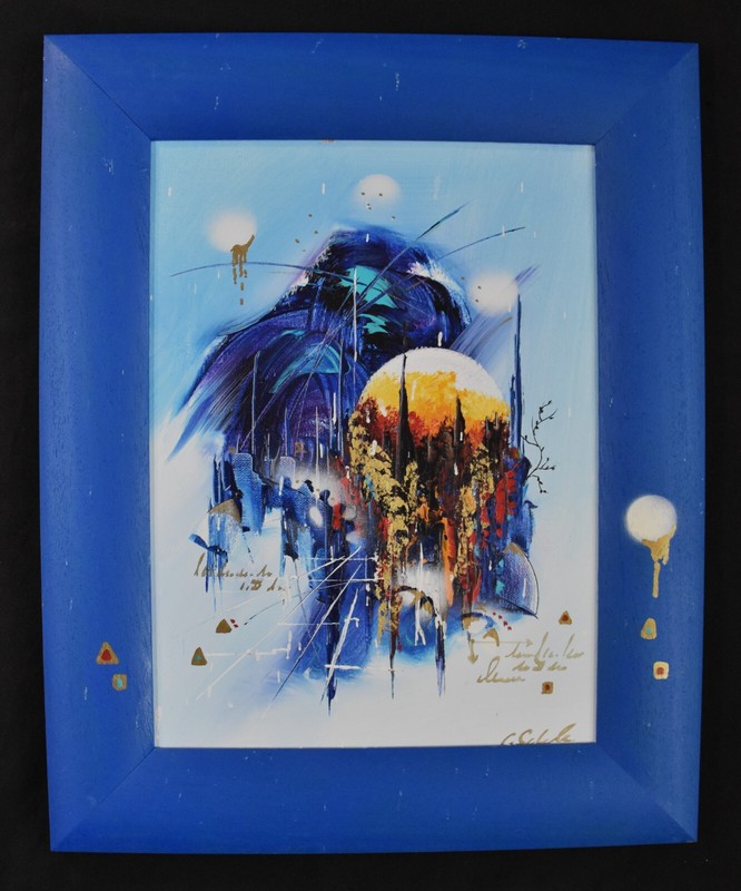 Claus Schenk,German painter,original oil paintings, Skyline mystery 2, 20.5"x17"