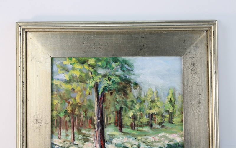 Vintage Couple In The Woods Landscape Oil Painting On Canvas Signed Illegible gallery