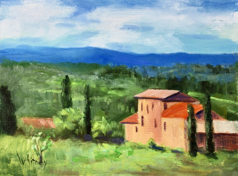 Provence Landscape, Luberon, French Villa, France 9×12 Original Oil Sue Whitney