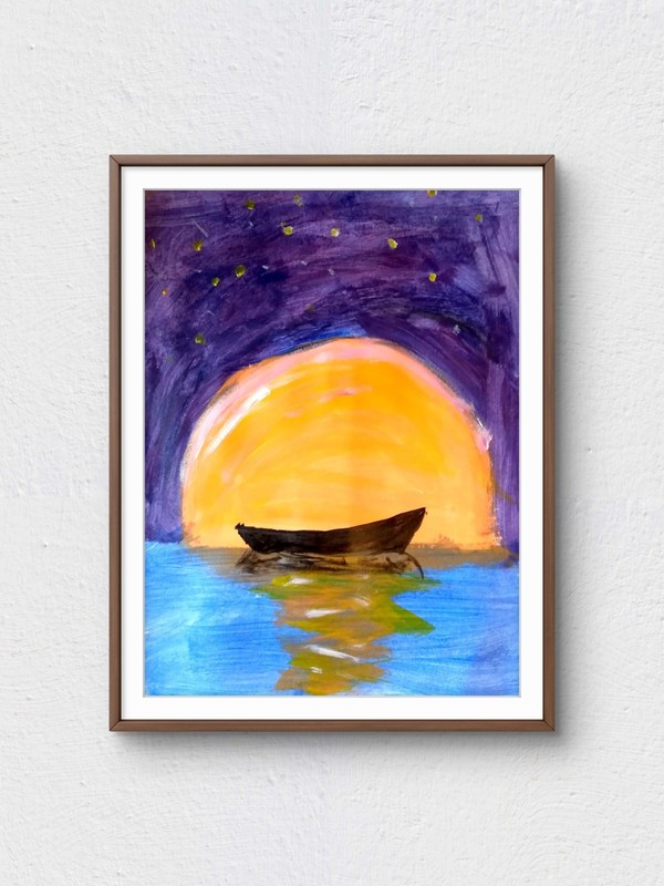 Shai Original Hand Painted 9×12 Abstract Seascape Sunset Signed Acrylic on Paper