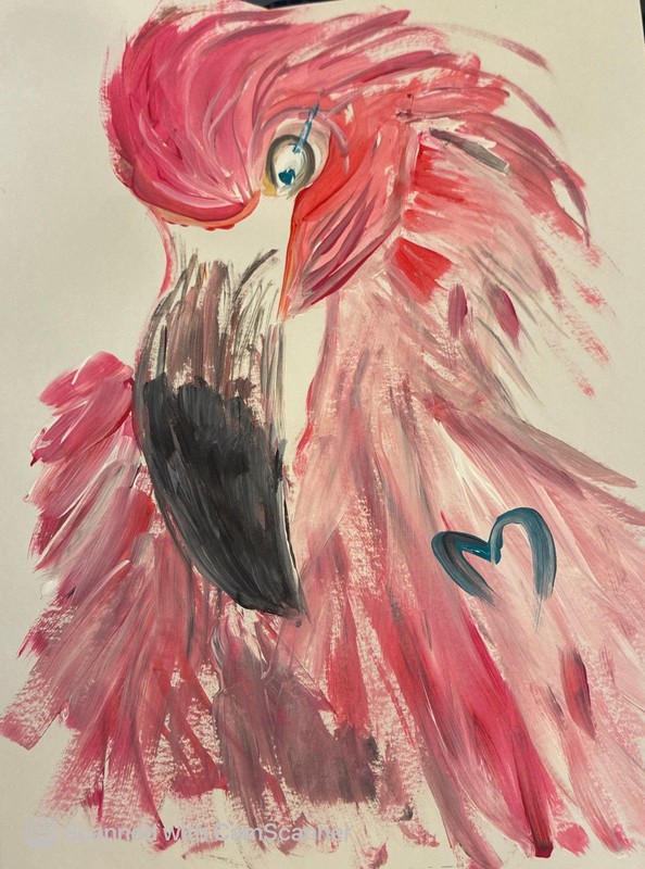 BLESSED#1381 Pink Flamingo Bird Heart 14x11 Original Paper Art Modern Abstract gallery