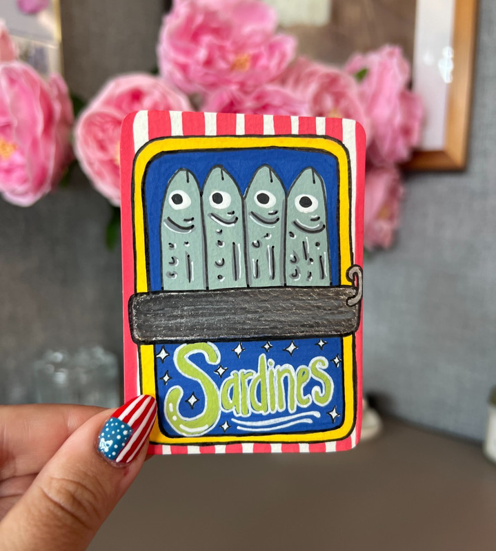 ACEO Original Art, Abstract Sardines, Bright Art, Mini Dopamine Art Painting