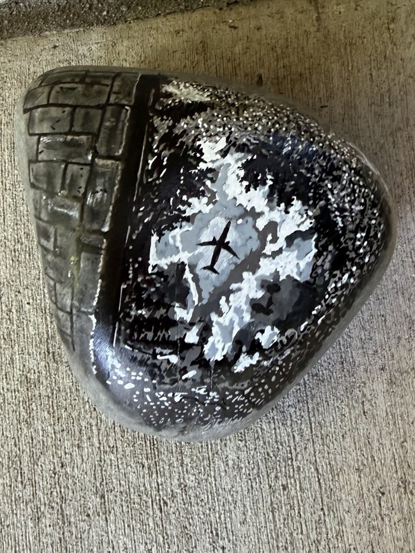 Airplane Reflection Art Hand Painted On A Rock Approx 5” X 5” X 2 1/2” gallery