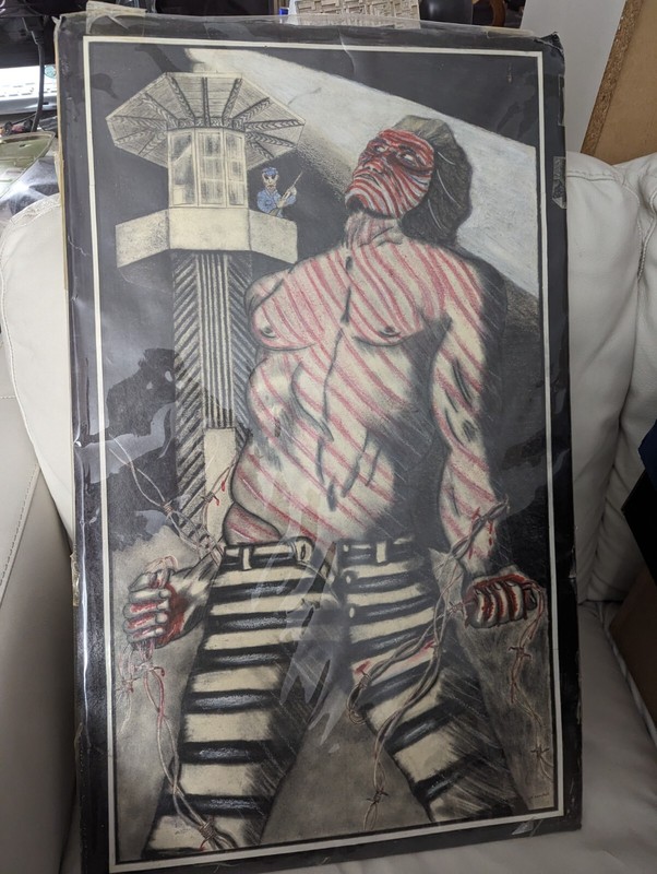 Escaped Prisoner Thrift Store Painting Unique Folk Art (gay interest)