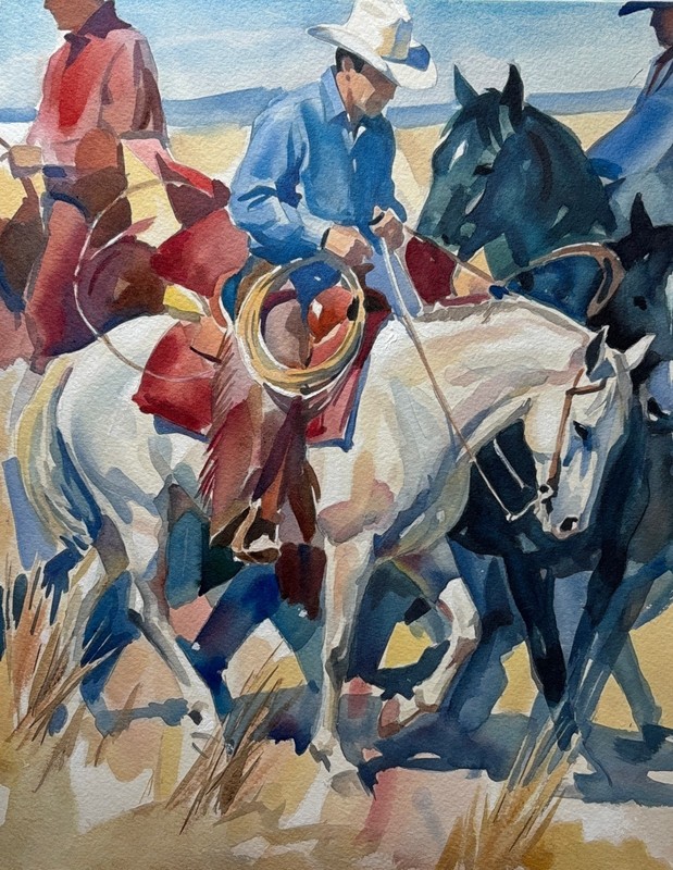 Original Western Cowboy Acrylic Painting 8×10 Horse Ranch Fine Art