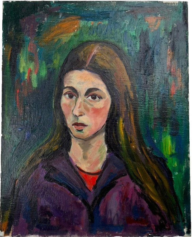 Long-Haired Girl in Purple 20 x 16 Oil Painting-1930s/40s-Maxim Bugzester