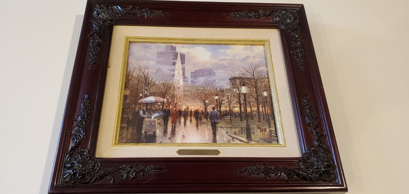 Thomas Kinkade «Boston» On Canvas with COA, Matted Frame, 15 1/2 x 13 1/2