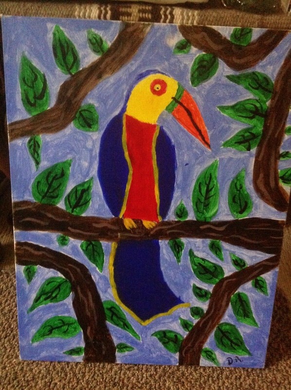 Toucan Parrot Bird Tree Original OOAK Kids Art PAINTING~Daniel Ritchie Rare Date