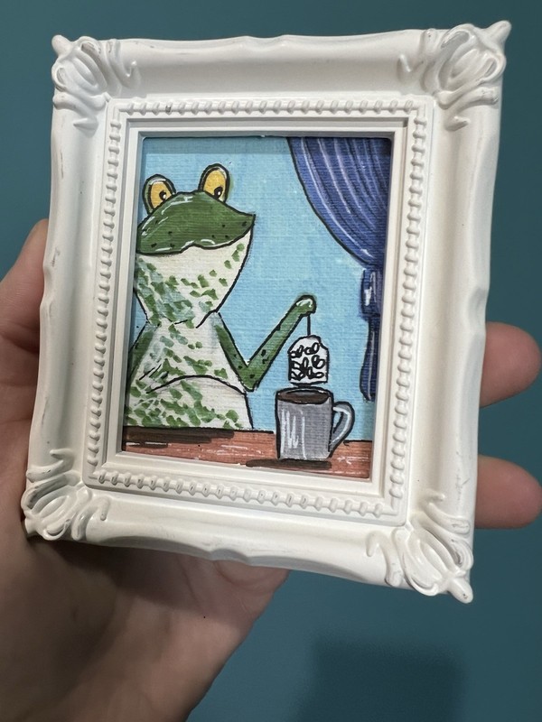 Print Of My Art Funny Frog funny,cute,miniature Painting,small, framed gallery
