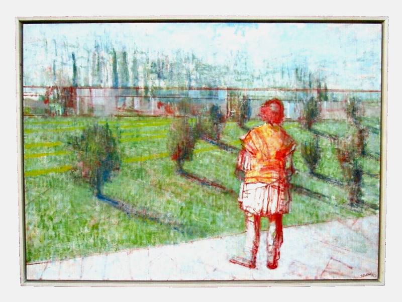 Peter Solow 92 original oil painting «figurine in Tuscan Landscape» 36″ x 50″