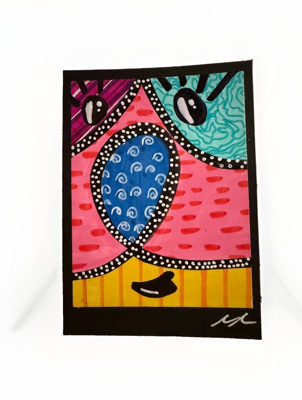 Original ACEO Abstract Art – Unexpected Faces No. 3- OOAK Mixed Media Artwork