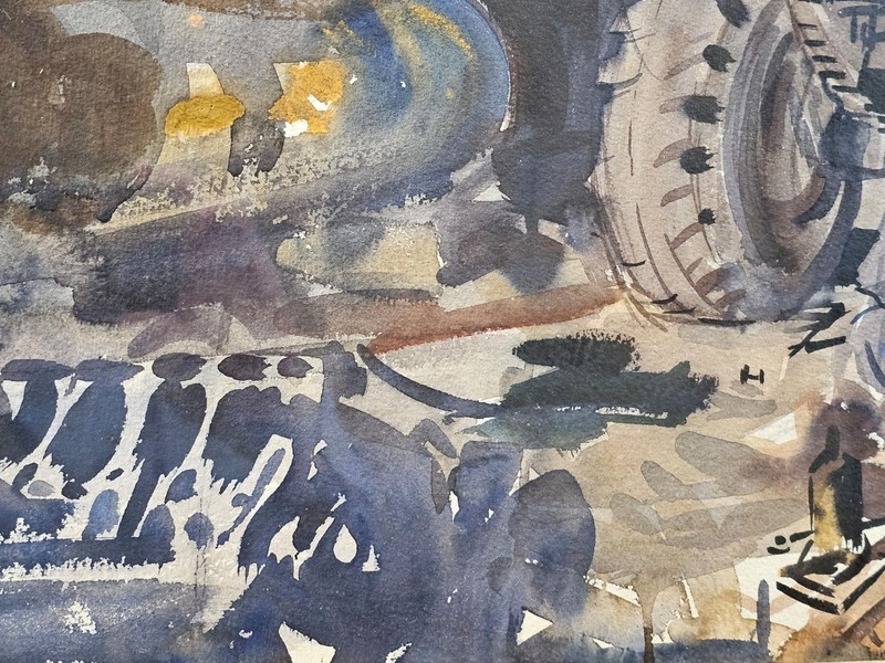 Ralph Hartley Watercolour c1970s A Workshop at the N P Timber Mills Kettering gallery