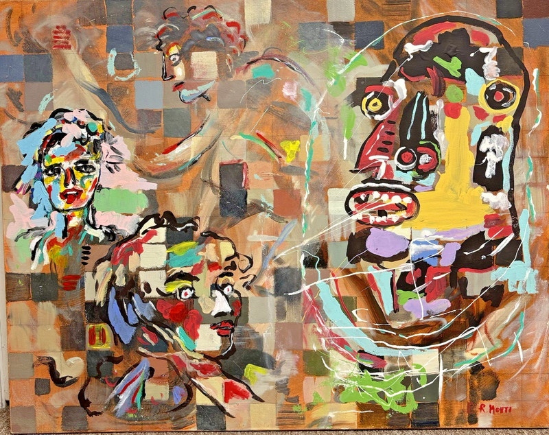 Vintage Surreal Expressionist Oil Painting Jean-Michel Basquiat Style