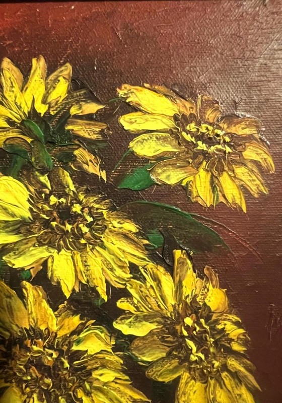 Vintage Oil Painting Floral Still Life Sunflowers Flowers Artist Signed Howard gallery