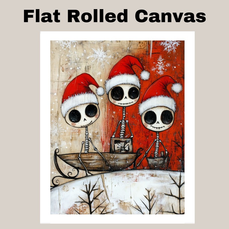 Skeleton Trio Sleigh Ride Christmas Decor Flat Rolled, Framed Or Wrapped Canvas gallery