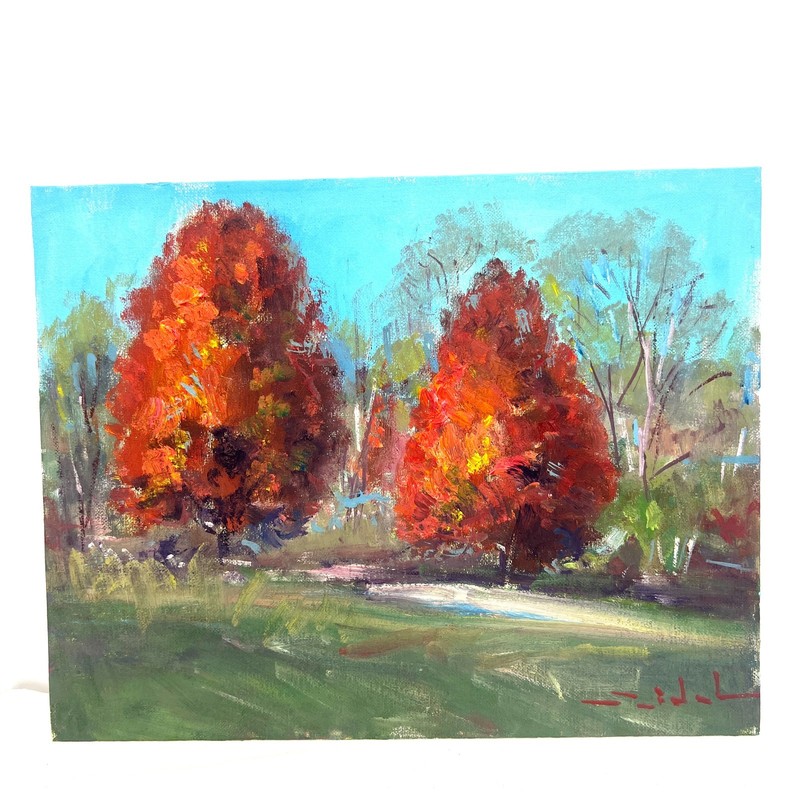 Original Artwork Study 11”x14” Oil Canvas Panel Autumn Foliage Tadeusz Seidel
