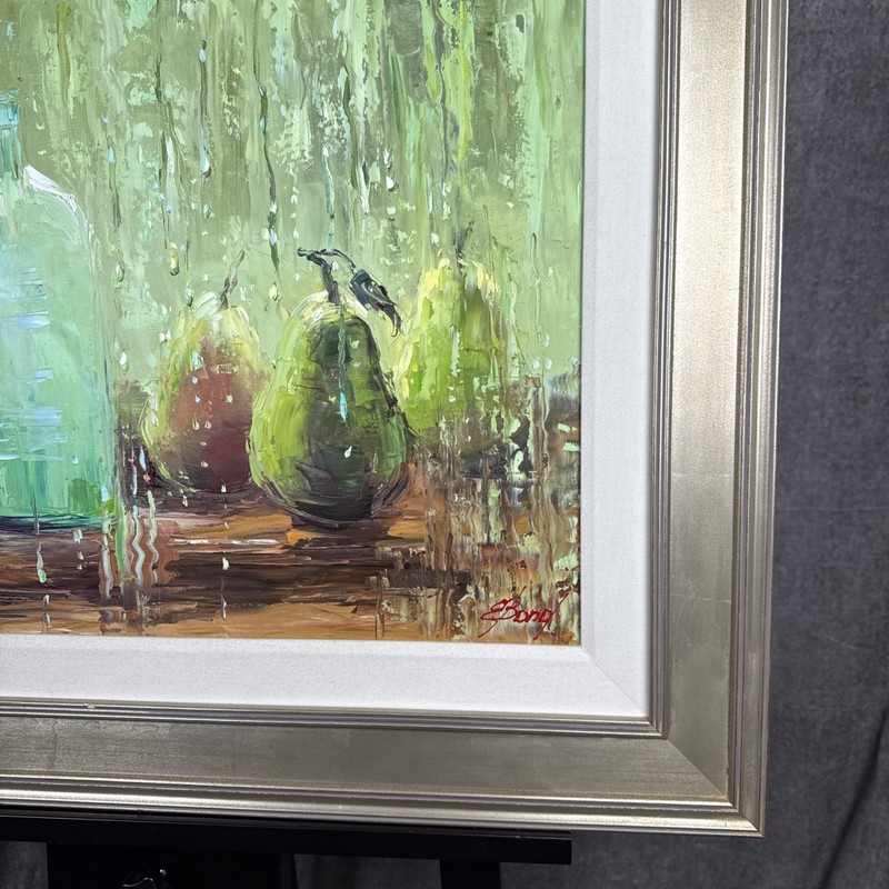 Elena Bond Oil On Canvas Framed Painting Signed Pears & Jars 33” x 27” gallery