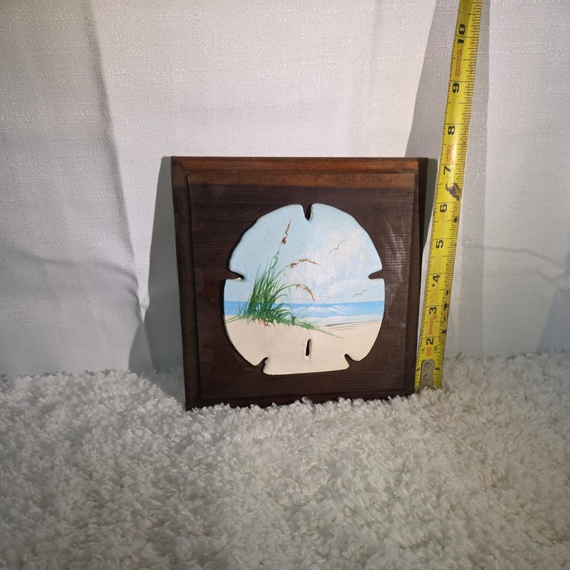 Sand Dollar Seashell Hand Painted Art Beach Ocean Decor On Wood Plaque gallery