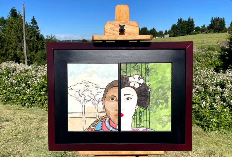 Japanese Geisha & African Masai, Bridging Racial Cultures–An Original Painting
