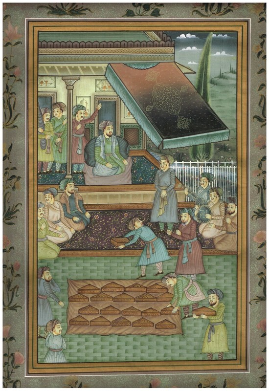Hand Miniature Vintage Painting Of Persian Court Scene On Silk 15.5×21.5 Inches