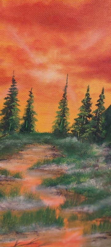 Bob Ross® Inspired Grey Mountain Orange Sky Framed Canvas 20x27 gallery
