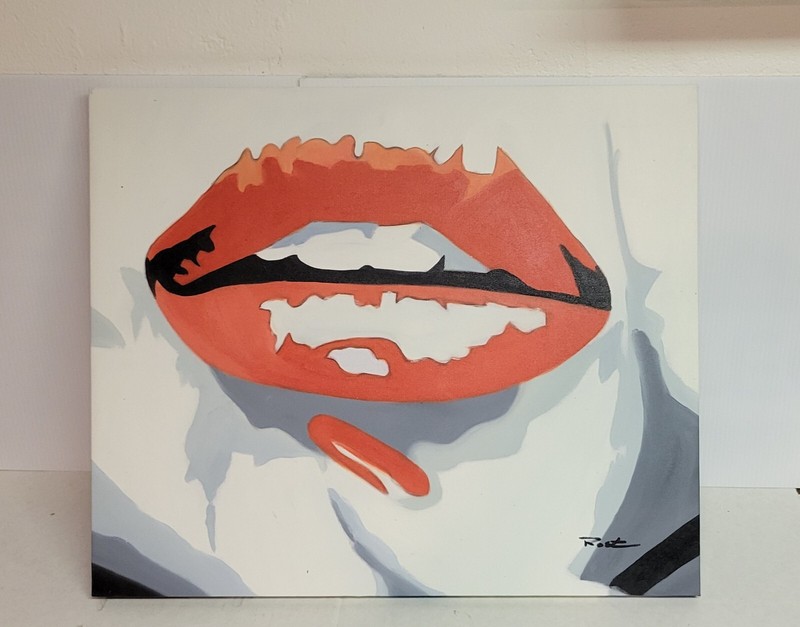 red lips painting 22×19