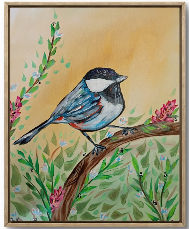 Chickadee Bird in a Tree 11×14 Canvas Original Art Animal Expressionism Abstract