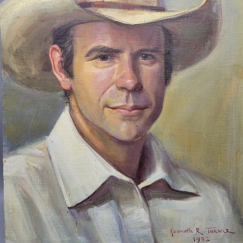 Original Oil Painting By Kenneth R Turner, Texas Man In Cowboy Hat 12"x16" 1982 gallery