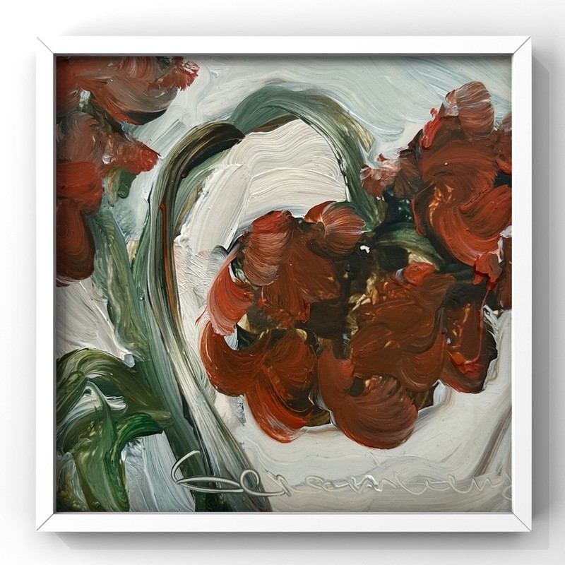 Red Geraniums Painting Original Framed Oil Art Geranium Flower Impressionist Art