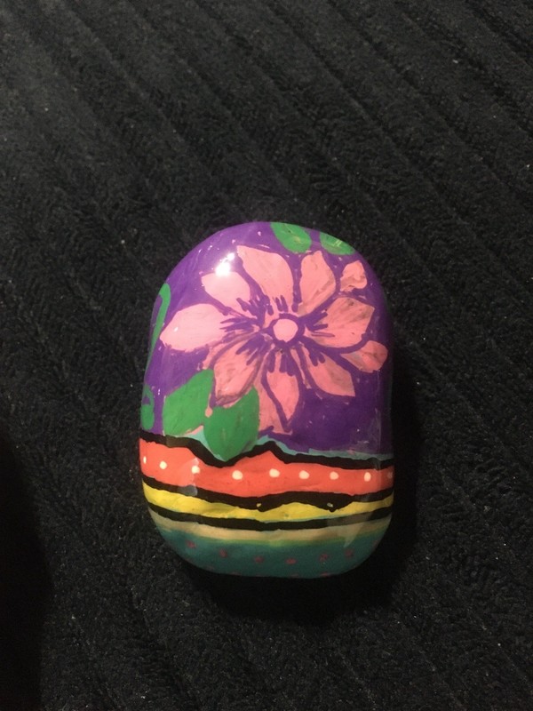 New Hand painted Flowers On Rock Sz2” Resin Coated gallery