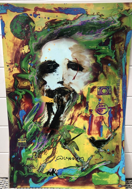 NORTON WISDOM ABSTRACT ART Signed & Impressed Mark Chines Face 18” X 12”