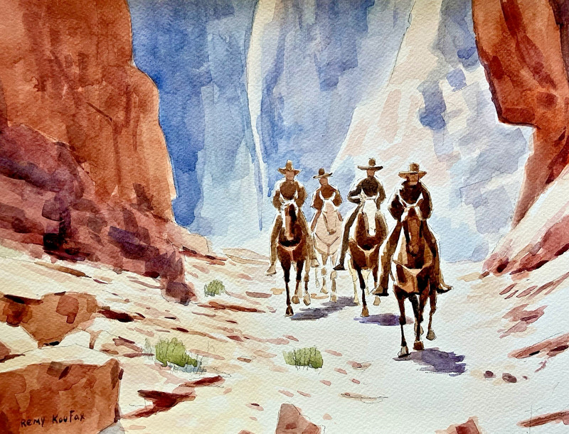 Western Riders Horseback Watercolor Painting, 9×11 inches, Original Art