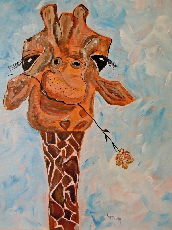 GIRAFFE With Flower Acrylic Painting Children’s Deco Art