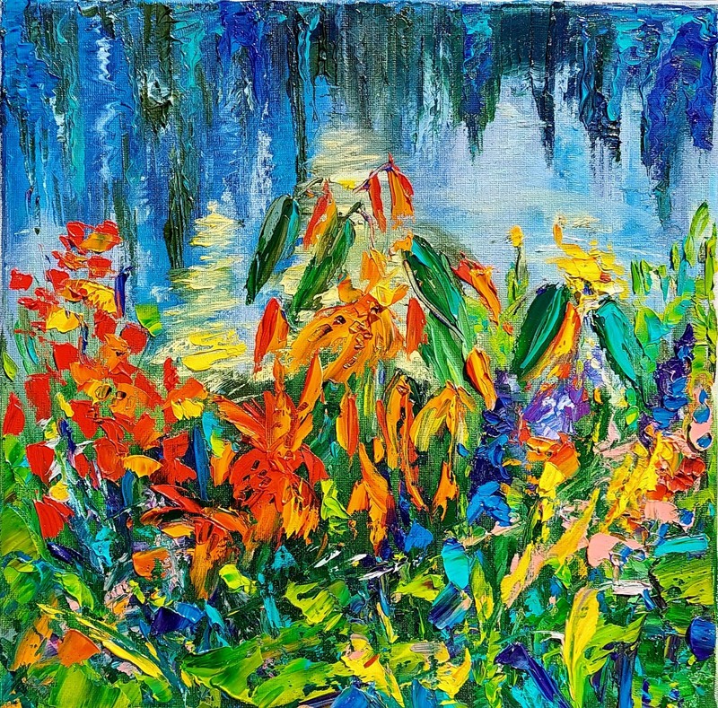 Oil original painting on canvas size 12×12 inches Tiger lilies