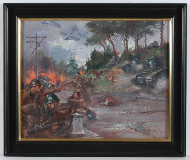 Clemente Tafuri (1903-1971) «Carabinieri in Spanish Civil War», Oil/Canvas, 1938