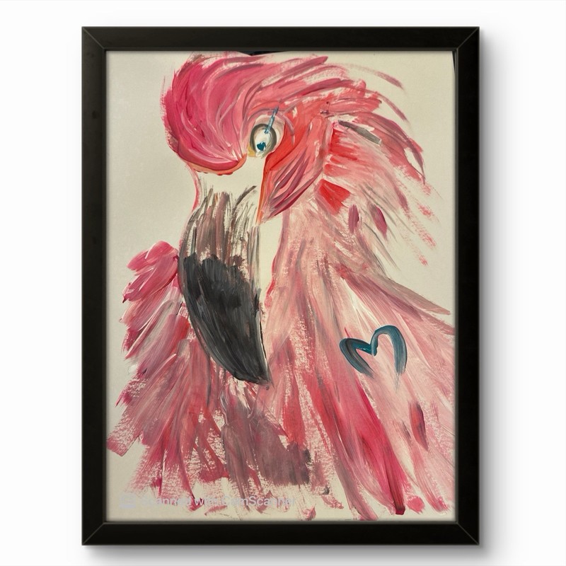 BLESSED#1381 Pink Flamingo Bird Heart 14x11 Original Paper Art Modern Abstract gallery