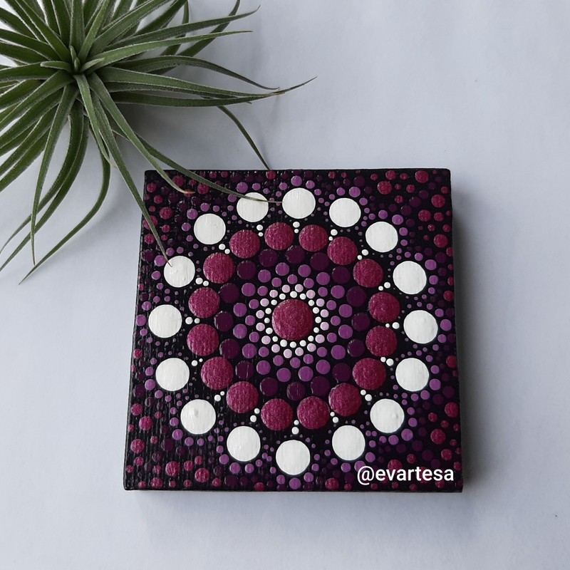 Hand Painted Mini Mandala Canvas & Easel Set, Boho Home Office Desk Decor gallery