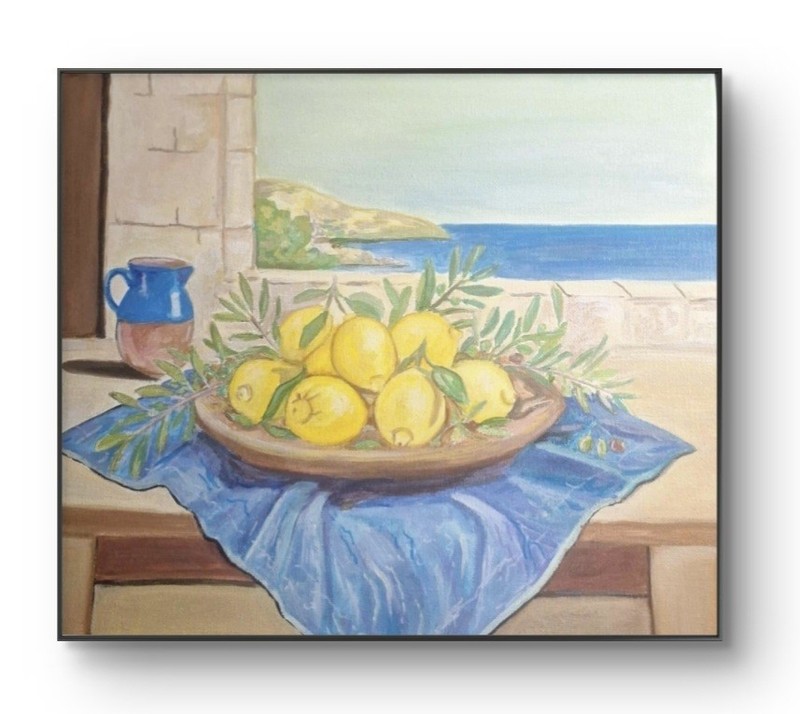 Original Lemons And Olives Acrylic Painting On Canvas 11×14 Home Decor Signed