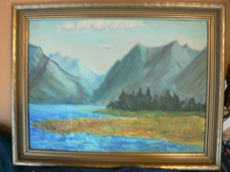 1940’s willi geiger landscape lake mountain oil painting signed