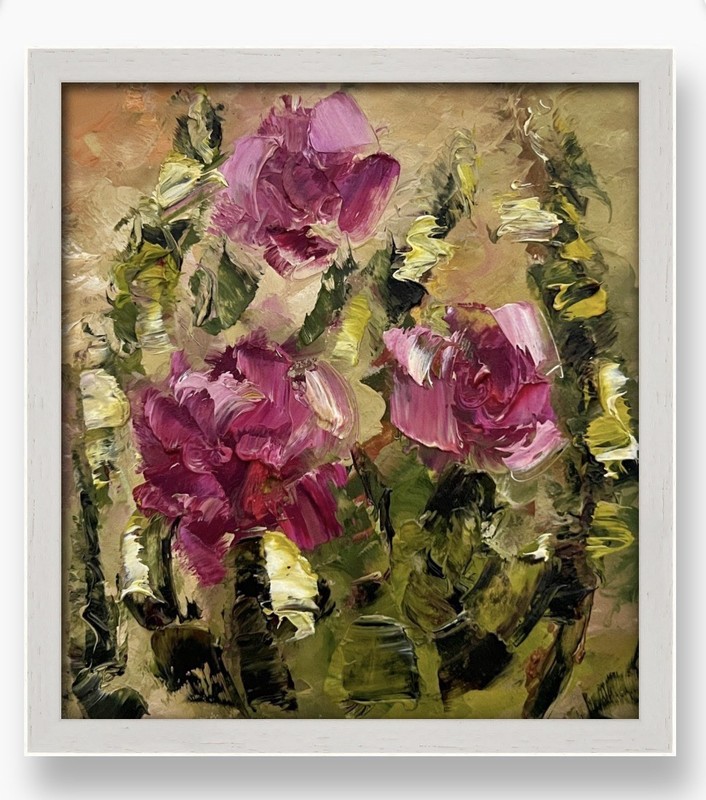 Abstract Peony Flower Oil Painting Framed Peonies Impasto Textured Floral Art 8”