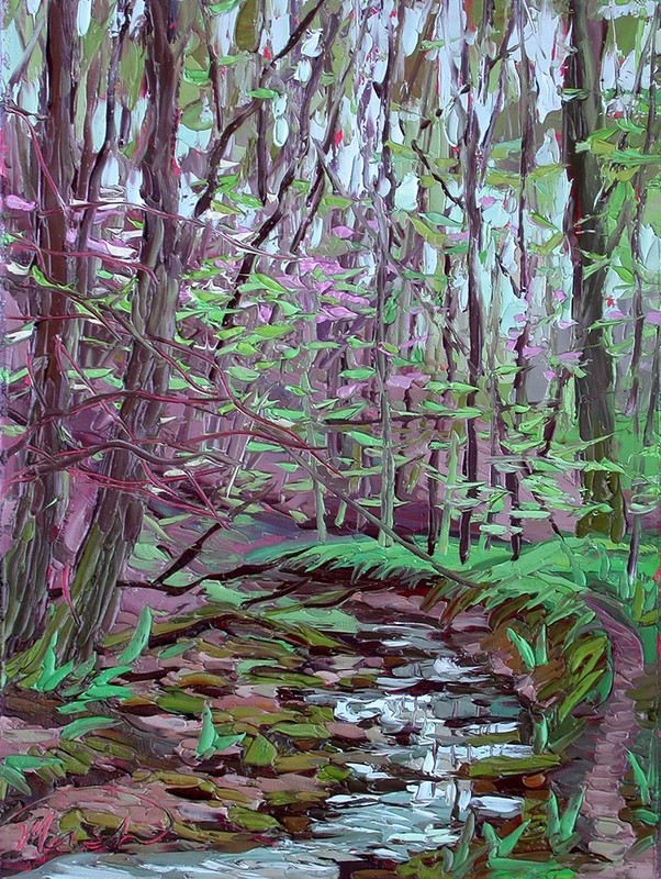 16x12 Original Plein Air Oil Painting Forest Textured Hand Painted Wall Decor gallery