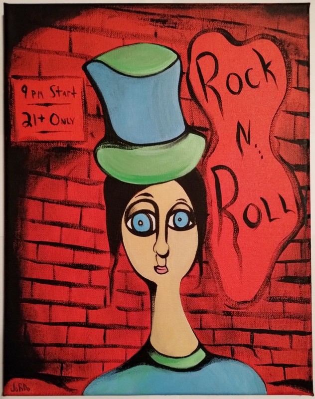 ROCK N ROLL POP EXPRESSIONISM PAINTING ON STRETCHED CANVAS..11 X 14 BY: JORDO