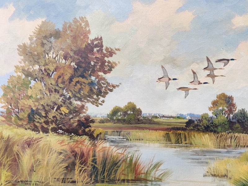 Einar Landberg: GEESE OVER A WETLAND, original oil painting gallery