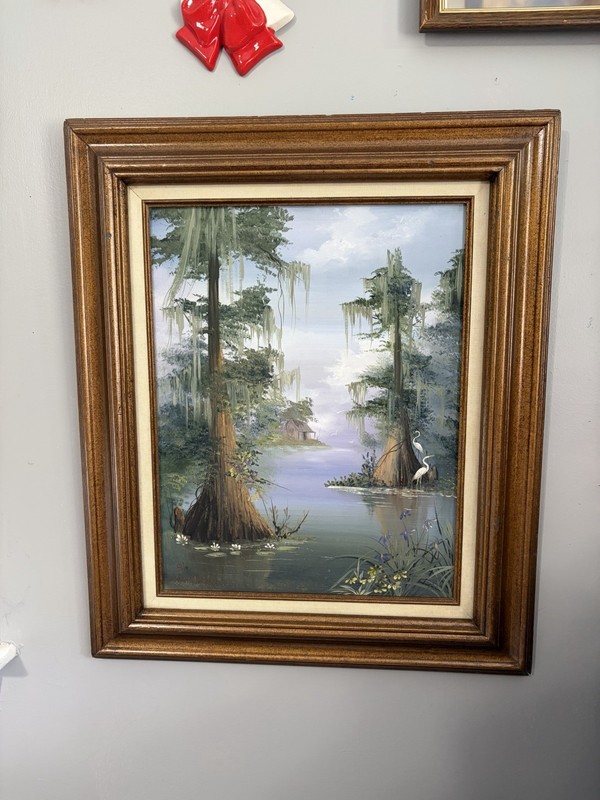 Miriam Ragan Original Oil Painting Louisiana Bayou 1991 Framed Canvas VTG WOW!