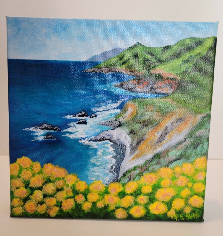 Ocean Cliff Acrylic Painting 8×8 1 1/2 inch gallery wrapped canvas