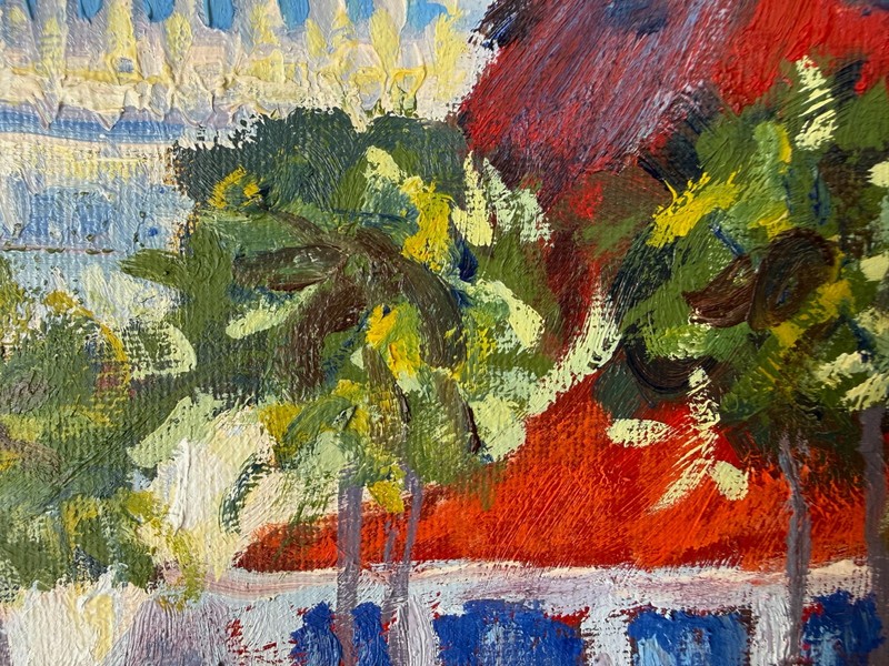 16x20 Original Oil Painting Impressionist Coronado Beach Hotel Scene gallery