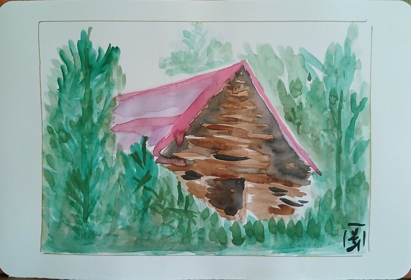 «Into the woods» original 5×7 watercolor by Loretta Nash